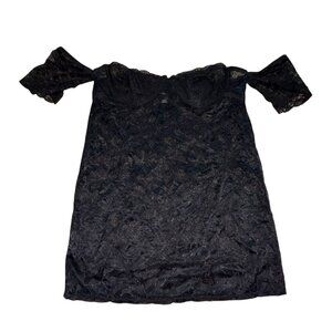 Rene' Rofe Pretty Lace Sheer Off the Shoulder Top/Lingerie-Black-Size M/L-GUC